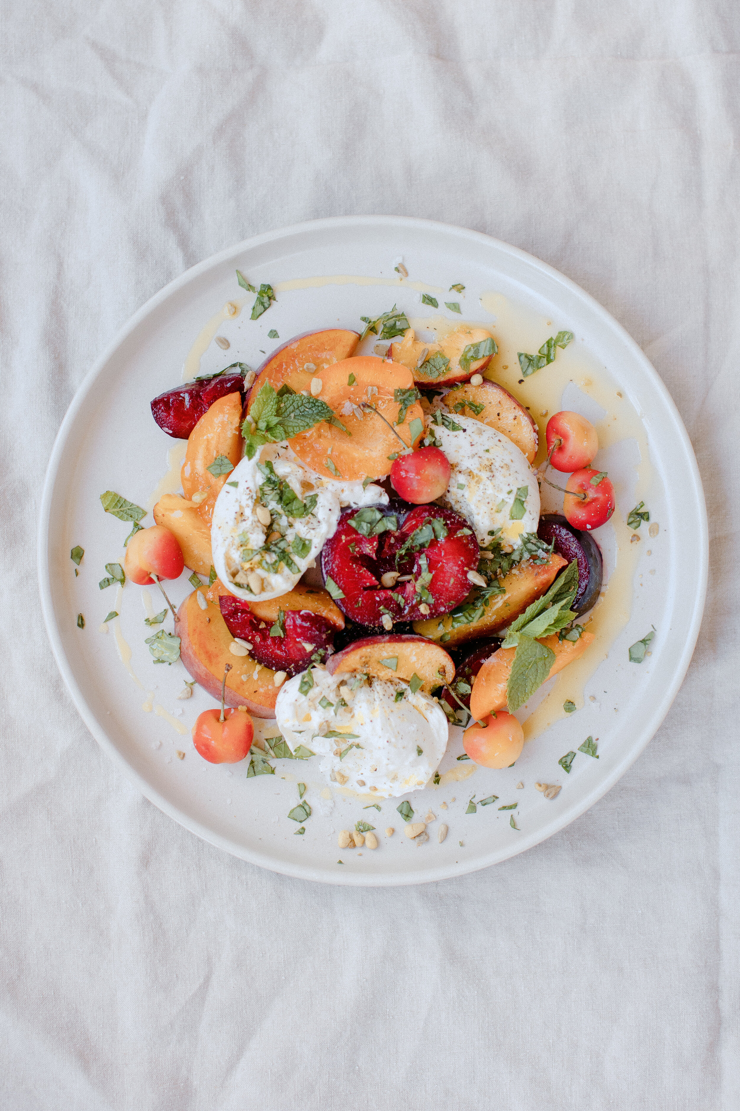 Stone Fruit Salad with Burrata and Basil
