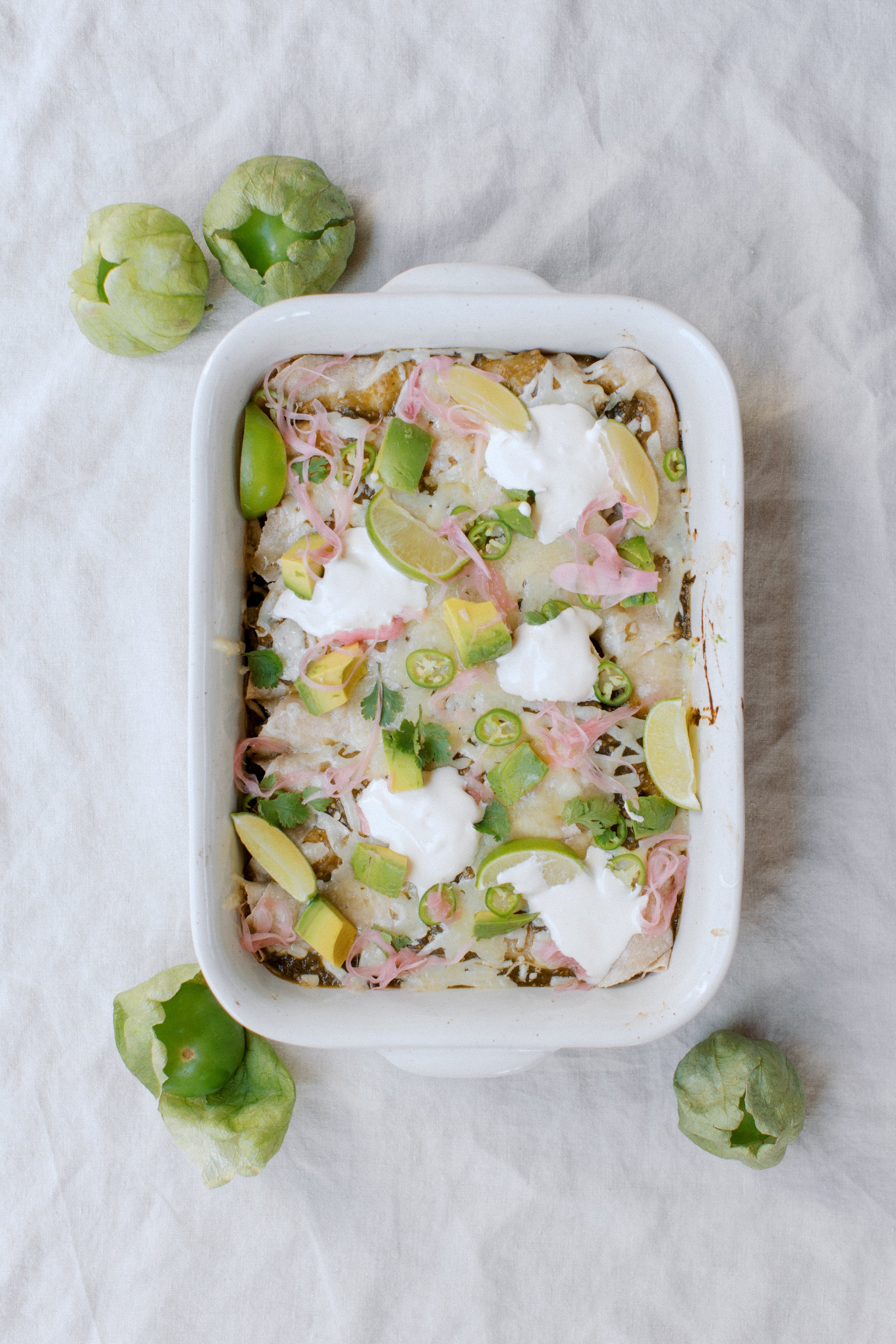 Green Chicken Enchiladas with Crème Fraîche
