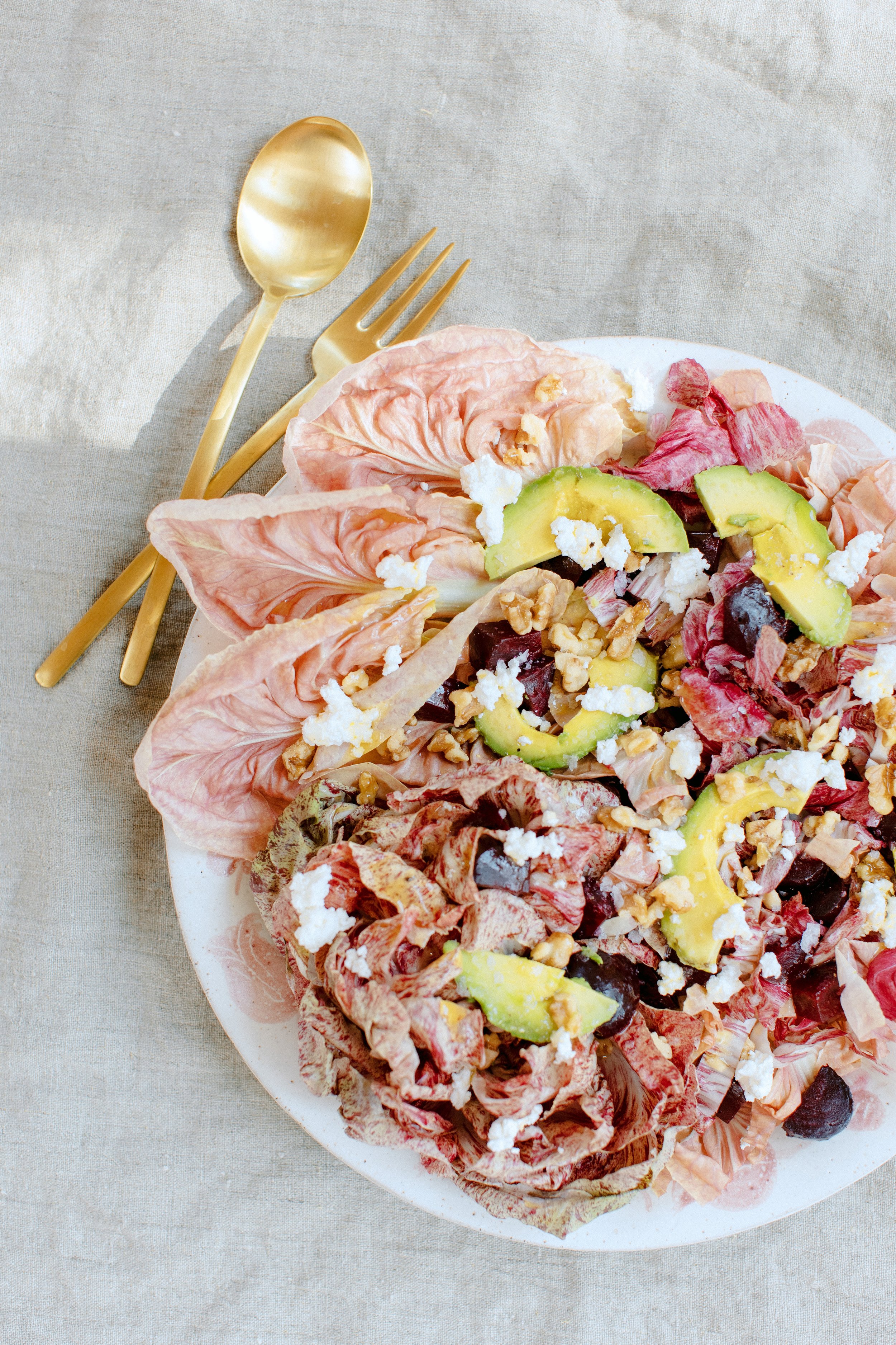 Roasted Beet Salad with Goat Cheese, Avocado and Walnuts