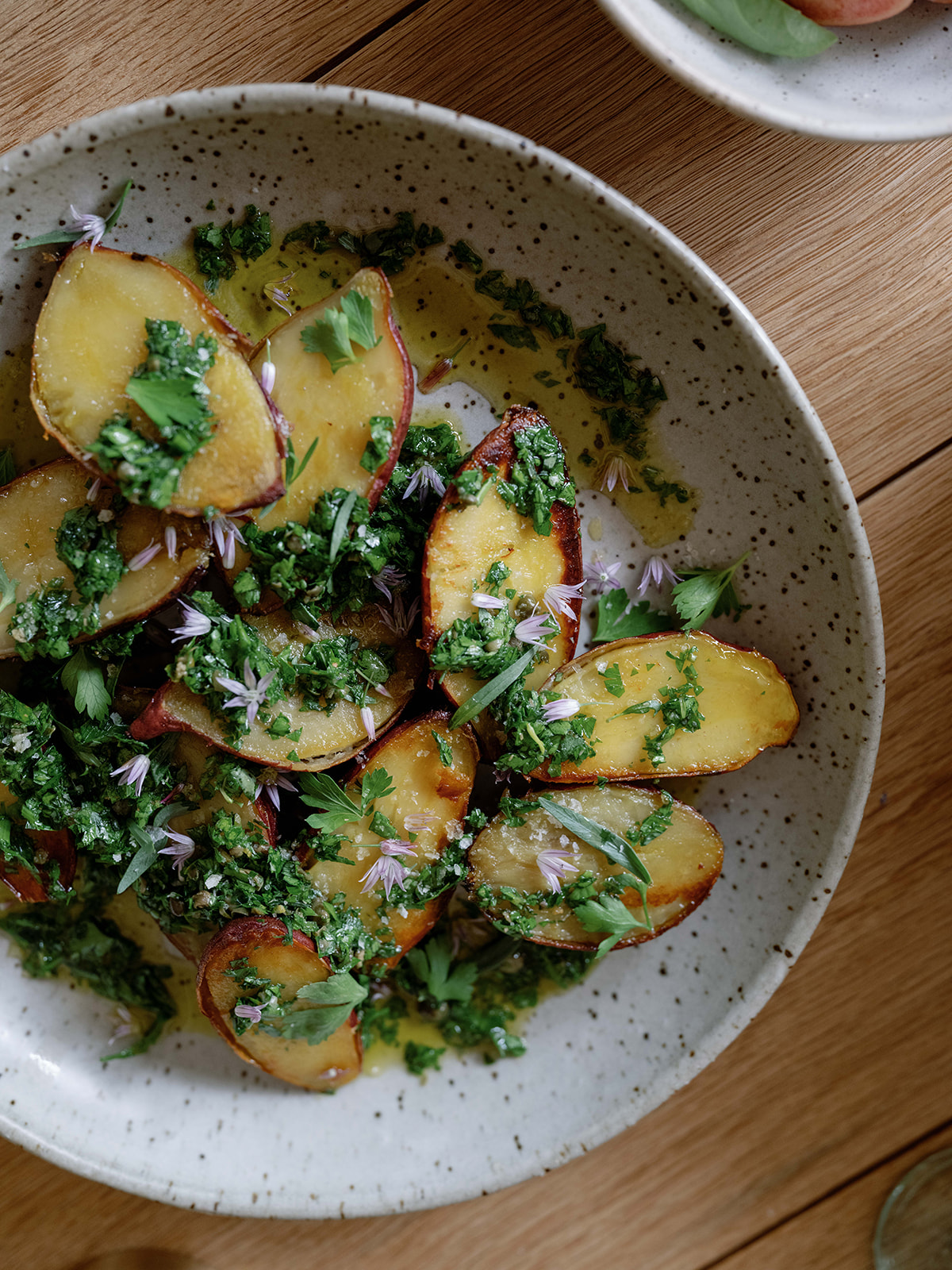 Tarragon Salsa Verde with Japanese Sweet Potatoes