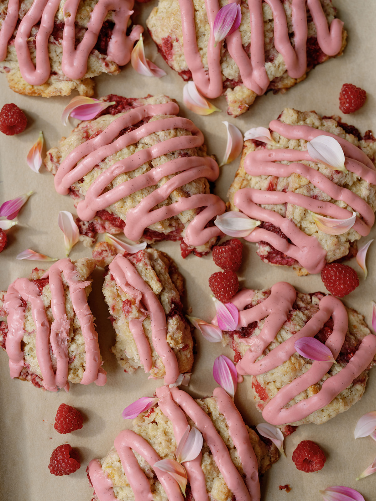 Floral Scones with Raspberry Cream Glaze